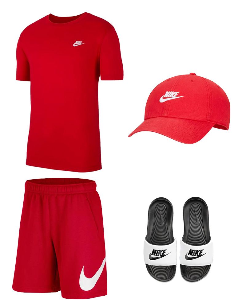 Pack Nike Sportswear pour Homme. T-shirt + Short + Casquette + Claquettes
