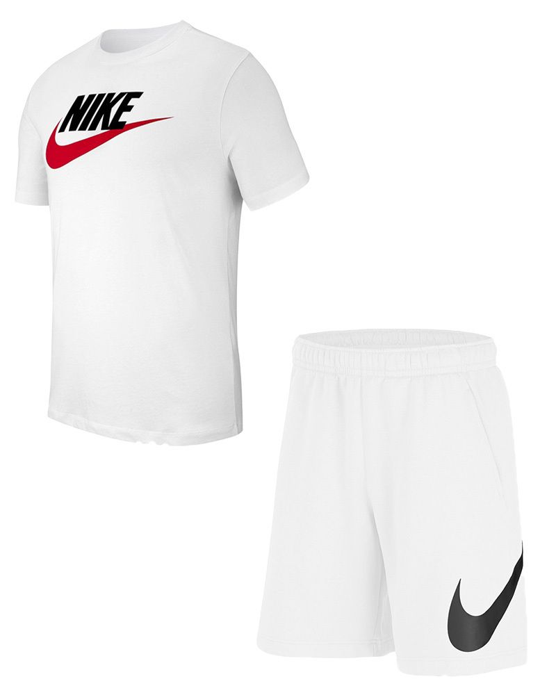 Nike - Ensemble short coton blanc et gris