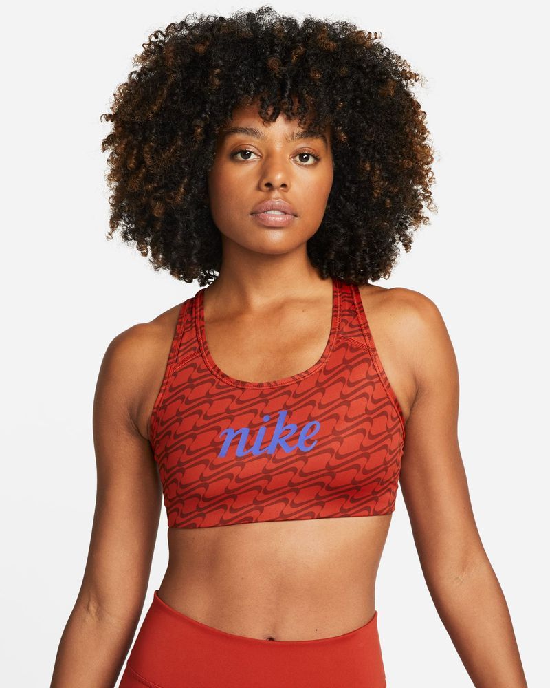 Women's Nike Swoosh Icon Clash Medium-Support Non-Padded Allover-Print Red  Bra - DQ5121-623