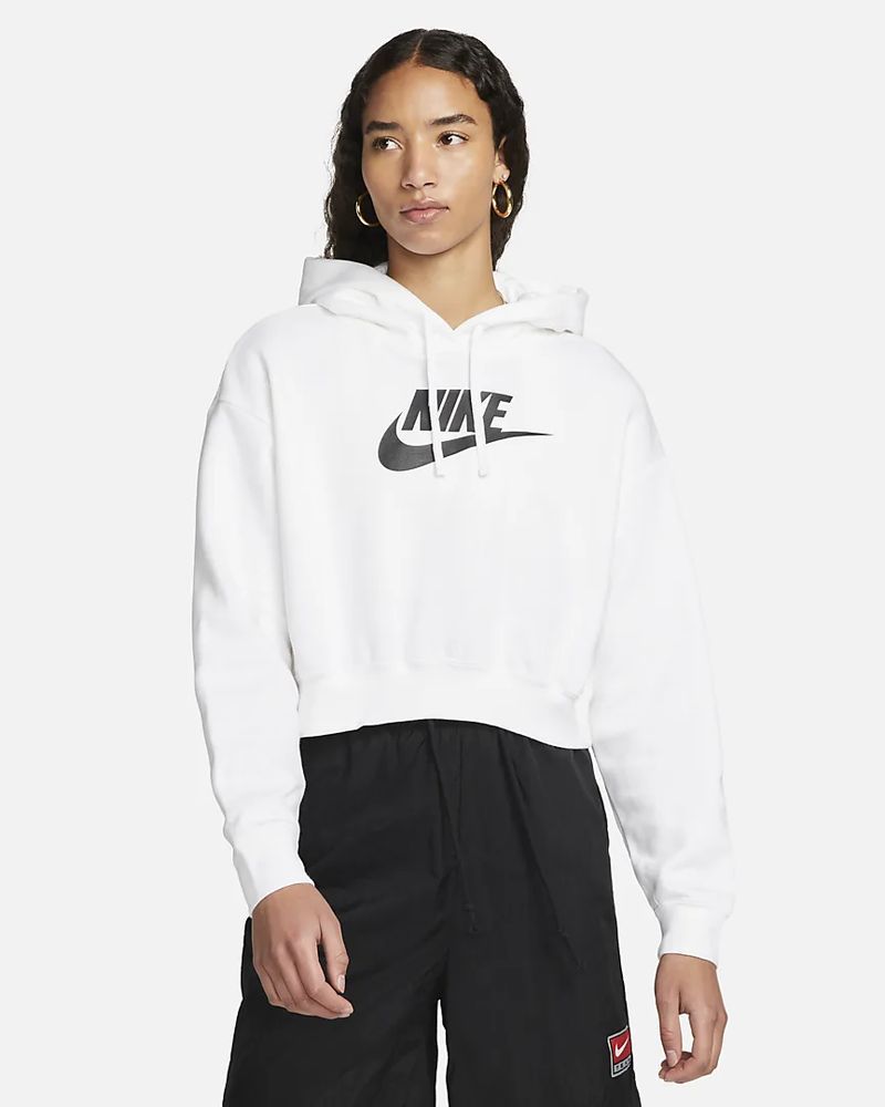 Sweat a Capuche Court Oversize a Motif Nike Sportswear Club Fleece pour  Femme - DQ5850-100 - Blanc