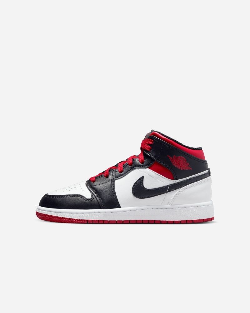 Chaussures Air Jordan 1 Mid Blanc/Noir/Rouge pour Enfant