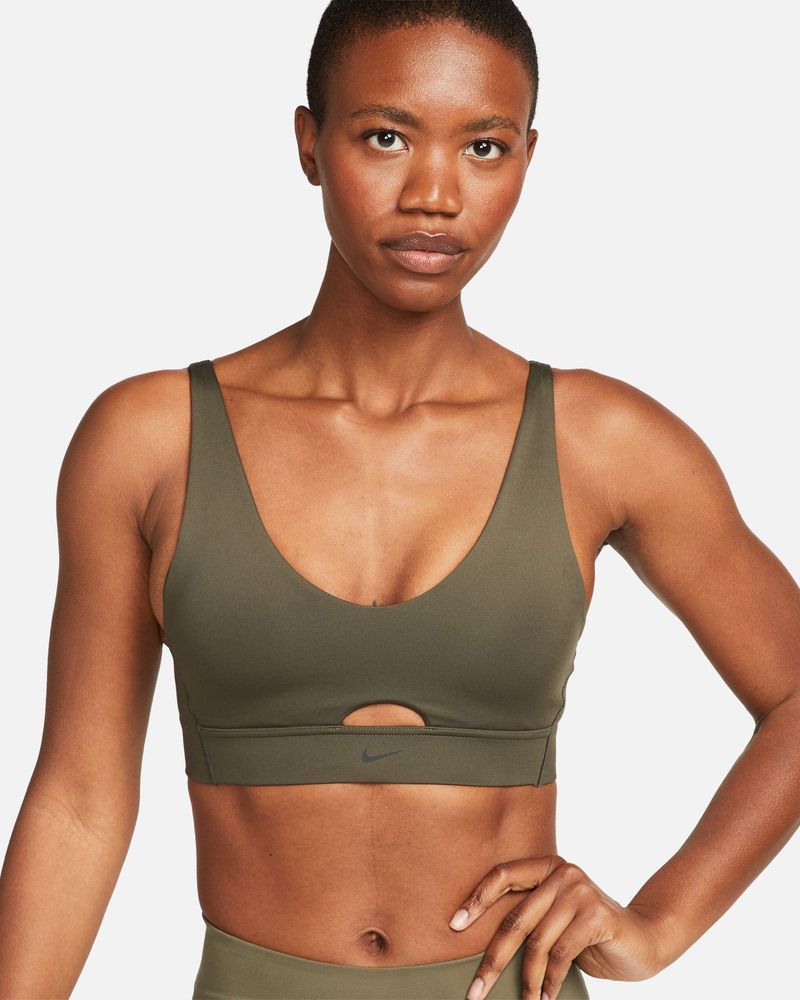 Soutien acolchoado Nike Indy Plunge Cutout Medium-Support para mulher Verde
