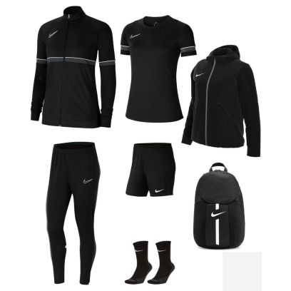 Conjunto Nike Academy 21 para Mujeres. Chándal + Camiseta + Pantalón corto + Calcetines + Parka + Mochila (7 productos)