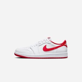 red and white low top jordan ones