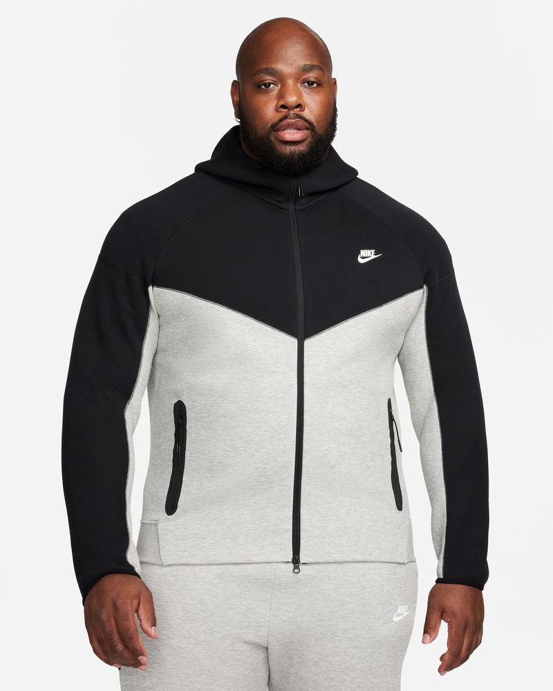 Camisola com capuz Nike Tech Fleece Windrunner cinzenta e preta com fecho  para homem