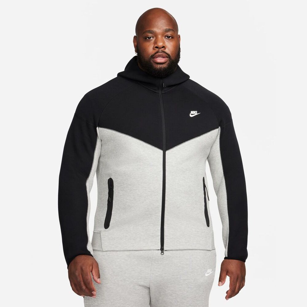 Camisola com capuz Nike Tech Fleece Windrunner cinzenta e preta com fecho  para homem