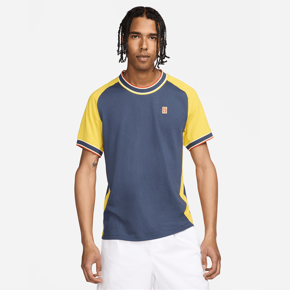 Men s NikeCourt Blue Yellow tennis top EKINSPORT