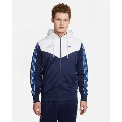 Men s Nike Sportswear Repeat Hoodie Navy White DX2025 411 EKINSPORT