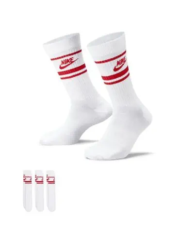 Lot de 3 paires de chaussettes Nike Sportswear Everyday Essential DX5089 102 Blanc Rouge EKINSPORT