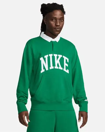 Men s Nike Club Fleece green long sleeve polo shirt EKINSPORT