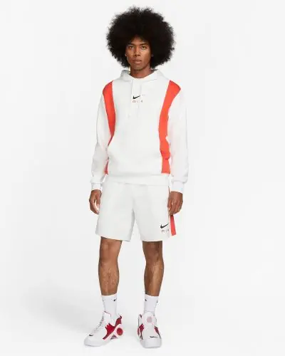 Felpa con cappuccio Nike Sportswear Air Fleece bianco e rosso da uomo EKINSPORT