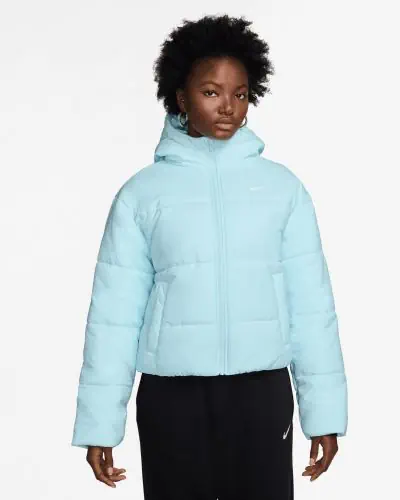 Women s Nike Sportswear Classic Puffer Blue Therma FIT Hooded Jacket EKINSPORT