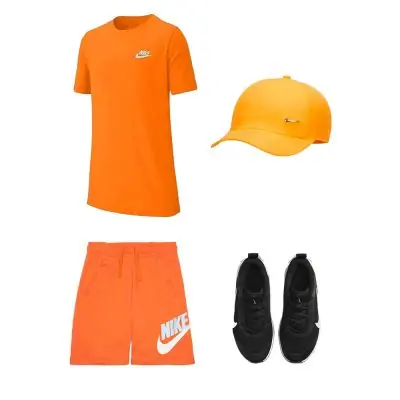 Ensemble été Nike enfant Pack 4 pièces T-shirt Nike Sportswear Short Nike Sportswear Casquette Nike Heritage Chaussures Nike Multi-Court AR5254 CK0509 AV8055 DM9027