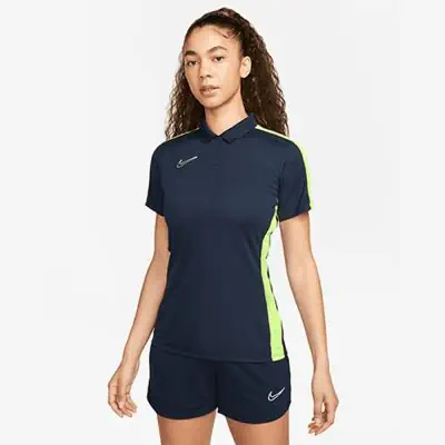 Polo Nike Dri Fit Academy 23 DR1348 452 Azul Marino y Amarillo Fluorescente para Mujer EKINSPORT