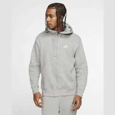Sweat-shirt à capuche gris pour homme, toucher doux, fermeture éclair, avec poch