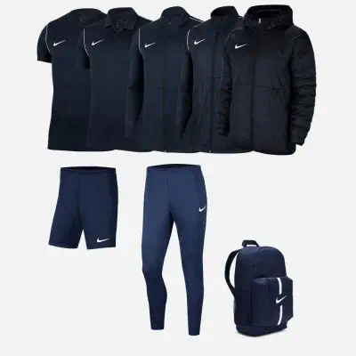 Ensemble Nike enfant Pack 8 pièces Maillot Park 20 Short Park III Polo Academy Pro Coupe-vent Park 20 Veste Park 20 Pantalon de survêtement Park 20 Veste doublée Team Fall Sac à dos Academy Team BV6905 BV6903 BV6865 BV6904 BV6906 BV6902 CW6159 DA2571