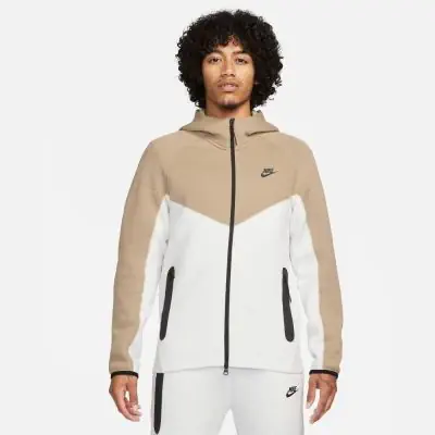 Sudadera con capucha y cremallera Nike Tech Fleece Windrunner Beige y Blanco Hombre EKINSPORT