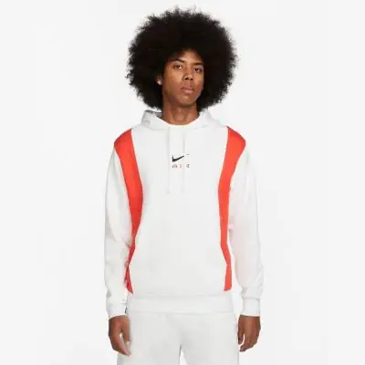 Felpa con cappuccio Nike Sportswear Air Fleece bianco e rosso da uomo EKINSPORT