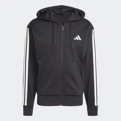 Felpa con cappuccio adidas Essentials con zip bianca e nera da