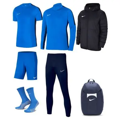 Ensemble Nike homme Pack 7 pièces Maillot Academy 23 Short Park III Chaussettes Strike Crew Haut 1/4 zip Academy 23 Pantalon de survêtement Academy 23 Veste doublée Team Fall Sac à dos Academy Team DR1336 BV6855 DH6620 DR1352 DR1666 CW6157 DV0761