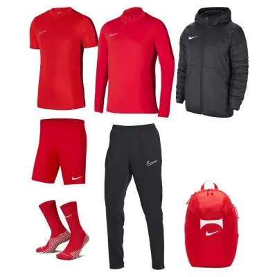 Ensemble Nike homme Pack 7 pièces Maillot Academy 23 Short Park III Chaussettes Strike Crew Haut 1/4 zip Academy 23 Pantalon de survêtement Academy 23 Veste doublée Team Fall Sac à dos Academy Team DR1336 BV6855 DH6620 DR1352 DR1666 CW6157 DV0761