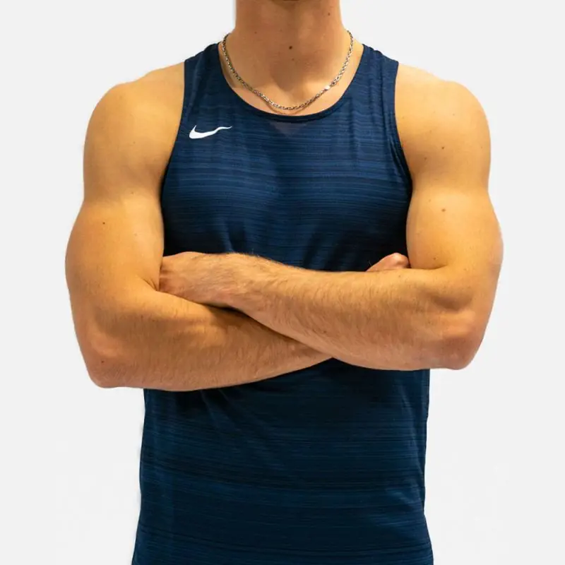 NT0300-451 Débardeur de running Nike Stock Dry Miler Bleu Marine pour Homme NT0300-451 Débardeur de running Nike Stock Dry Miler Bleu Marine pour Homme